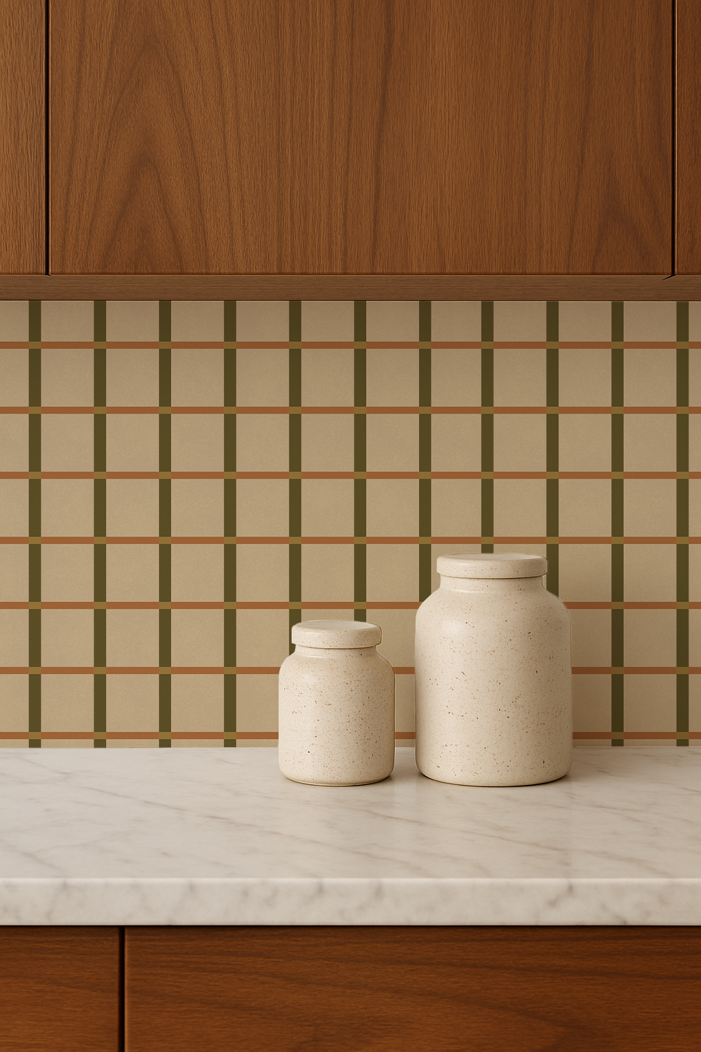 Ginnie Contact Paper, beige orange and dark olive
