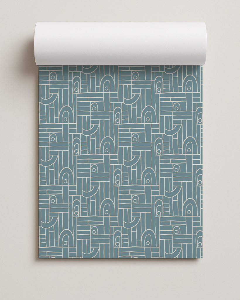 Deco Tile Contact Paper, dusty blue and off-white