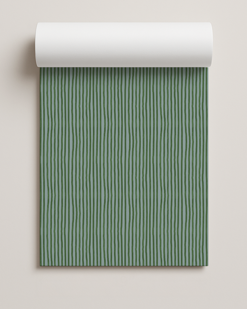 Dolce Stripe Contact Paper, dusty blue and green