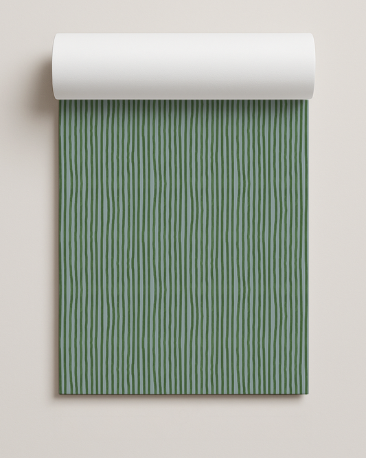 Dolce Stripe Contact Paper, dusty blue and green