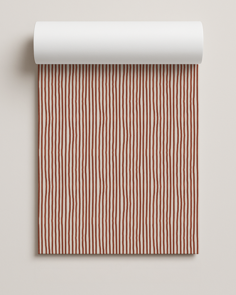 Dolce Stripe Contact Paper, off-white and brick red