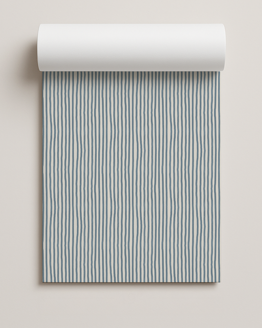 Dolce Stripe Contact Paper, off-white and dusty blue