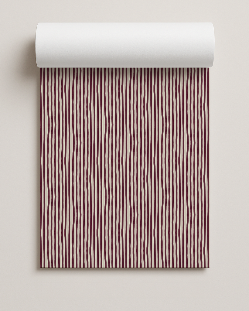 Dolce Stripe Contact Paper, off-white and eggplant