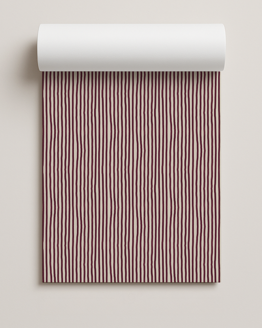 Dolce Stripe Contact Paper, off-white and eggplant