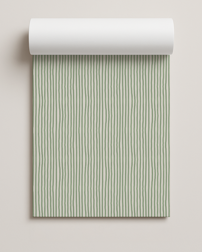 Dolce Stripe Contact Paper, off-white and sage green