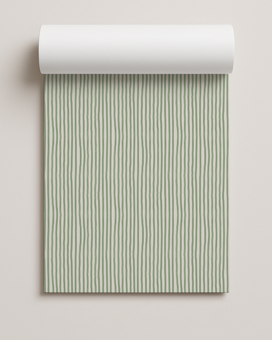 Dolce Stripe Contact Paper, off-white and sage green
