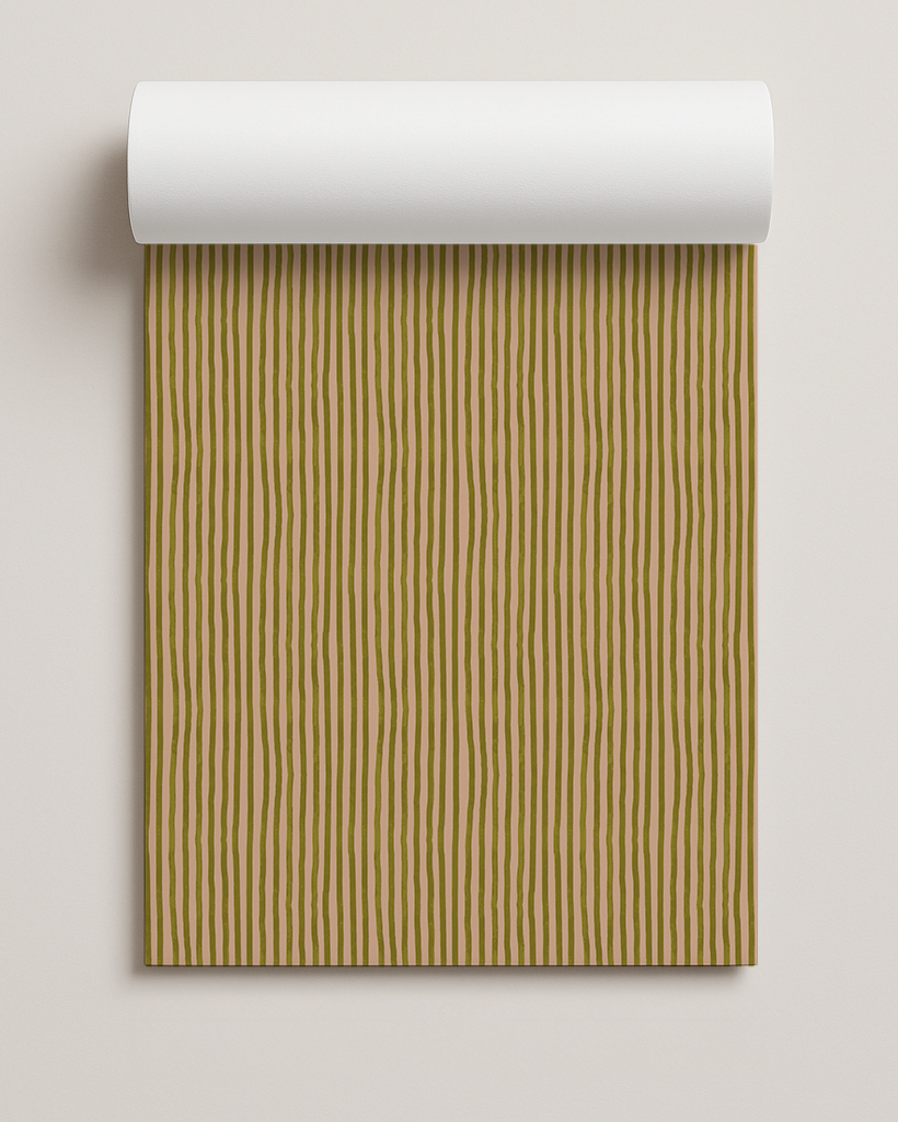 Dolce Stripe Contact Paper, peach and chartreuse