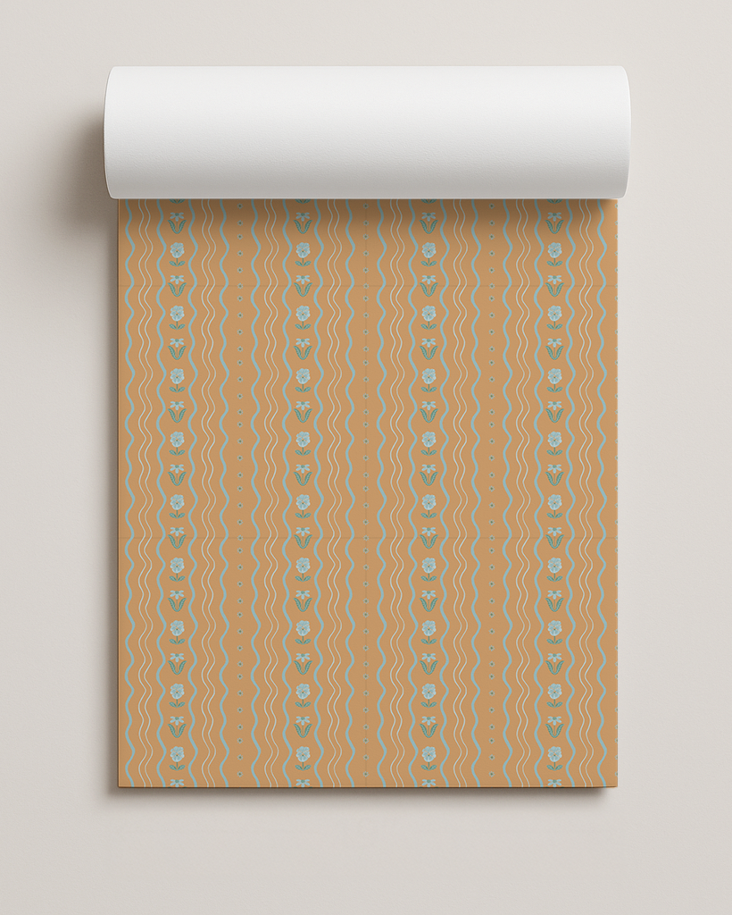 Posy Lane Contact Paper, apricot, light blue and green