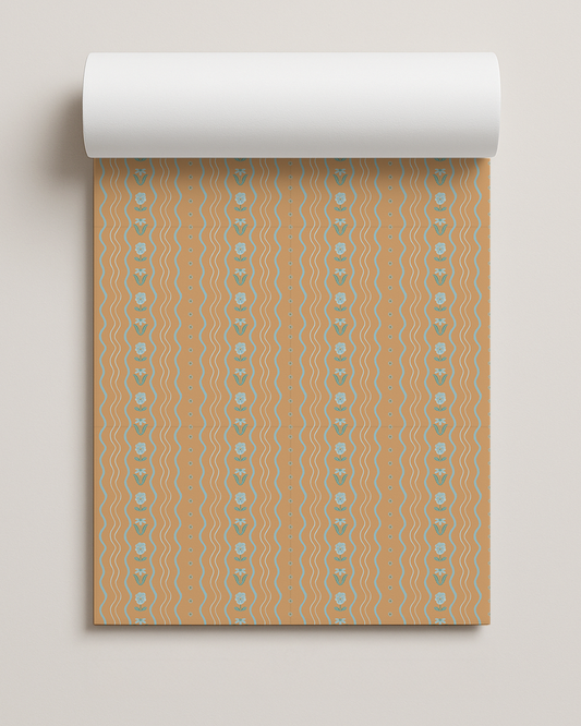Posy Lane Contact Paper, apricot, light blue and green