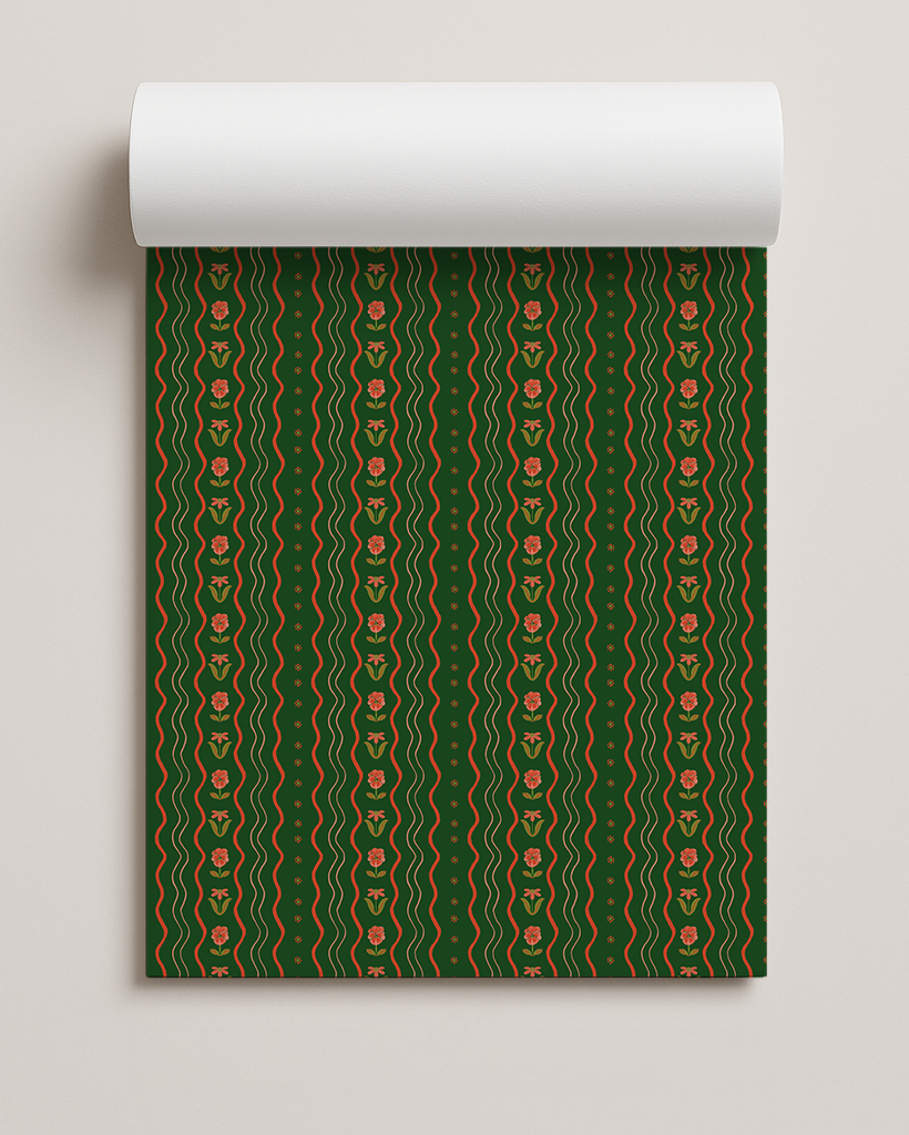 Posy Lane Contact Paper, dark green, poppy red and green