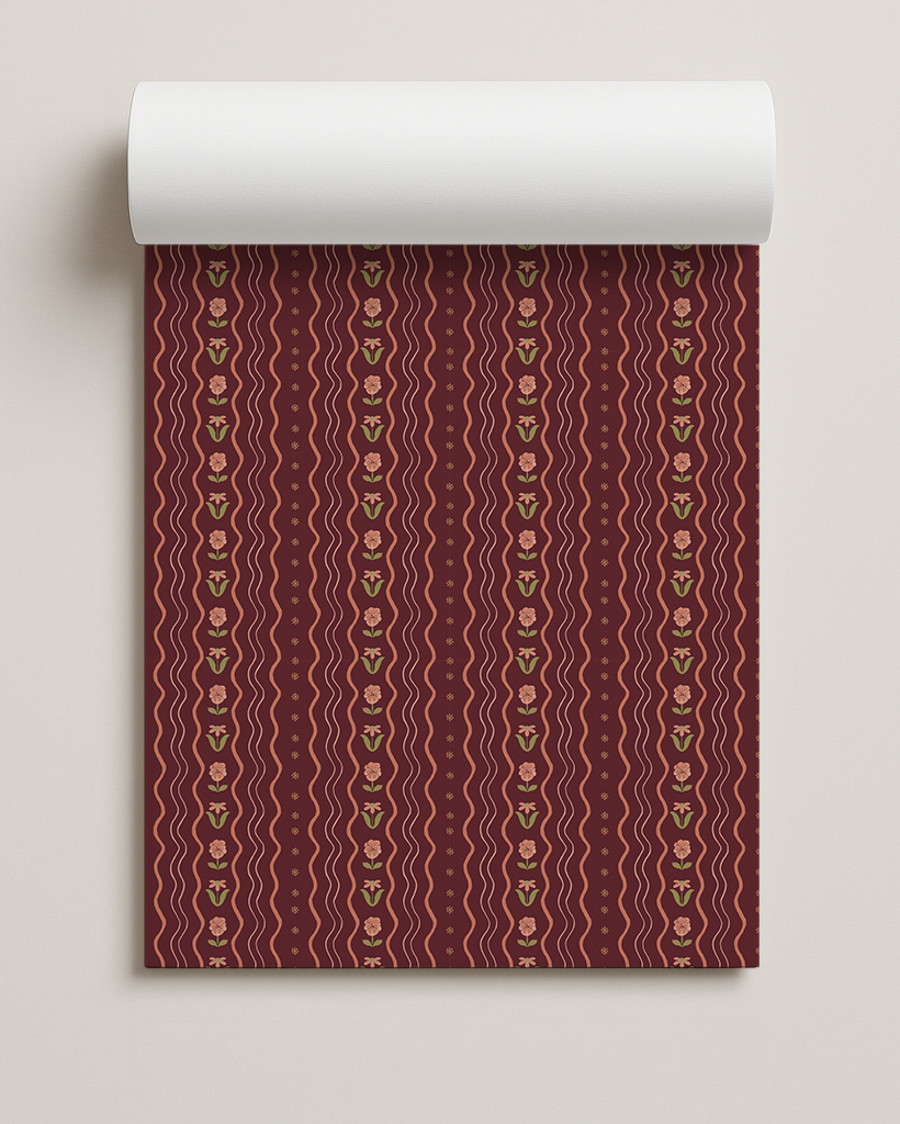 Posy Lane Contact Paper, fig jam, coral and green