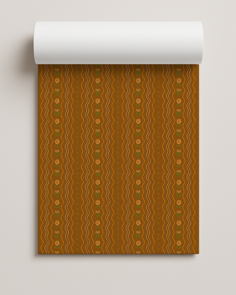 Posy Lane Contact Paper, golden brown, orange and green