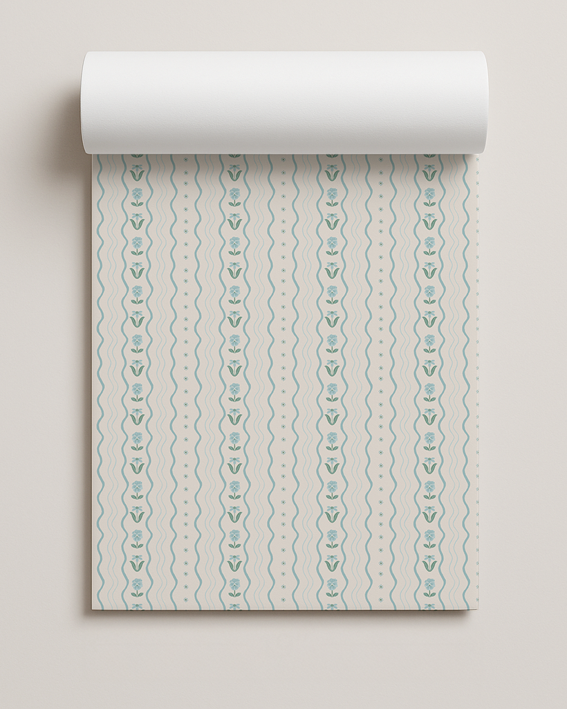 Posy Lane Contact Paper, off-white and light blue, green