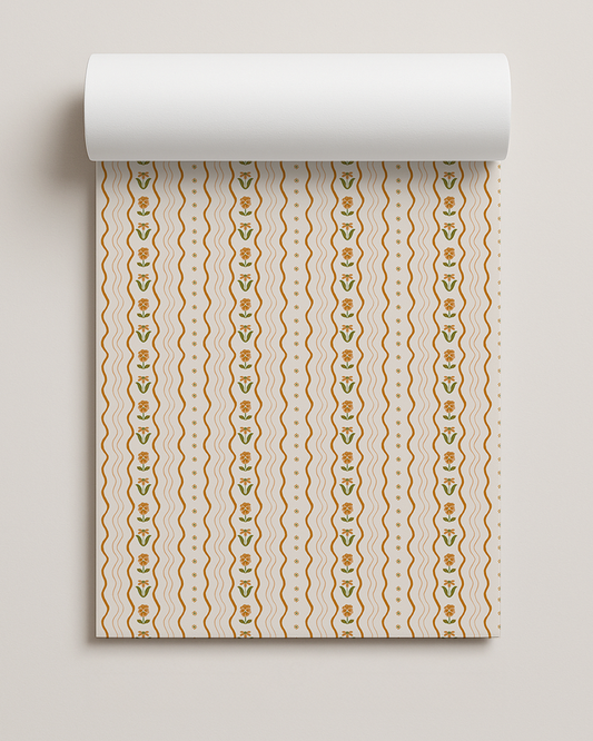 Posy Lane Contact Paper, off-white, orange and green
