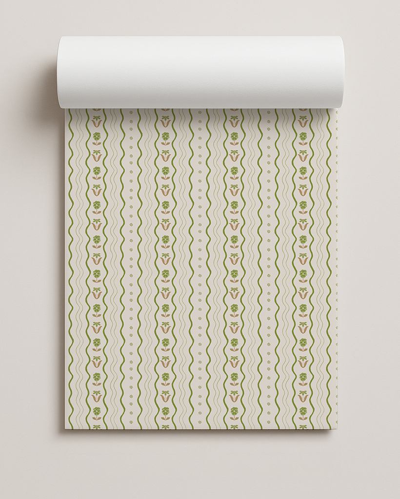 Posy Lane Contact Paper, off-white and green, peach