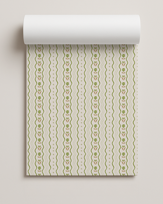 Posy Lane Contact Paper, off-white and green, peach