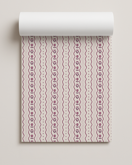 Posy Lane Contact Paper, off-white and plum