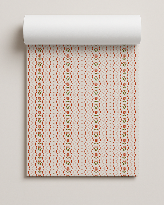 Posy Lane Contact Paper, off-white, poppy red and green