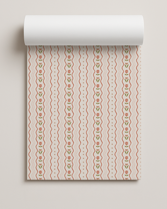 Posy Lane Contact Paper, off-white, terra cotta and green