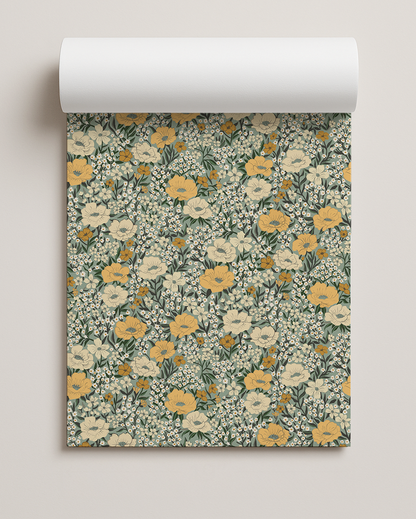 Wildflower Meadow Contact Paper, dusty teal