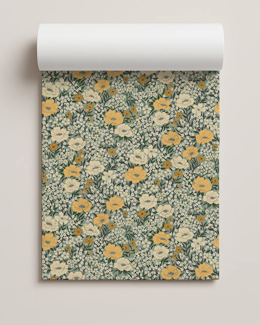 Wildflower Meadow Contact Paper, dusty teal