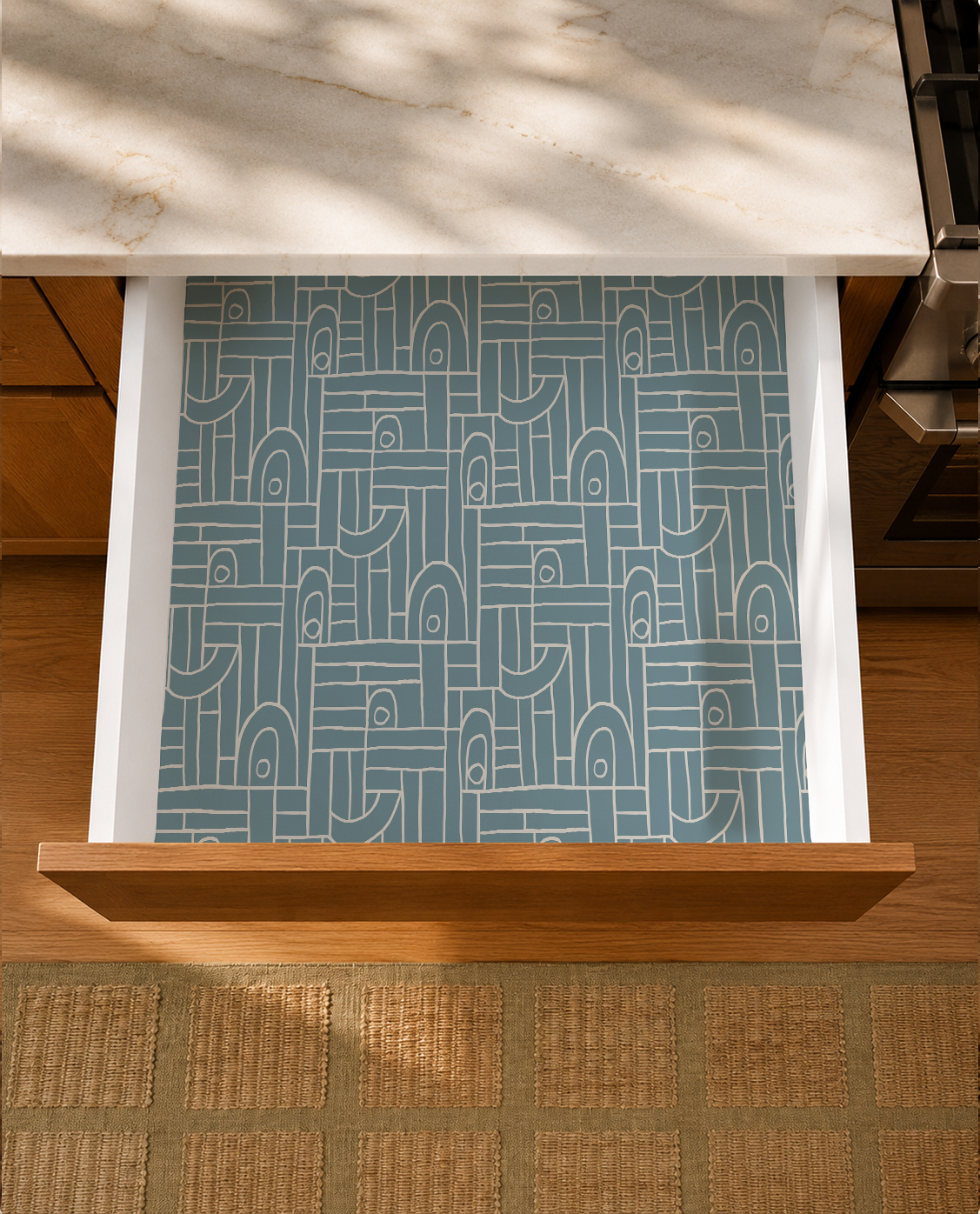 Deco Tile Contact Paper, dusty blue and off-white
