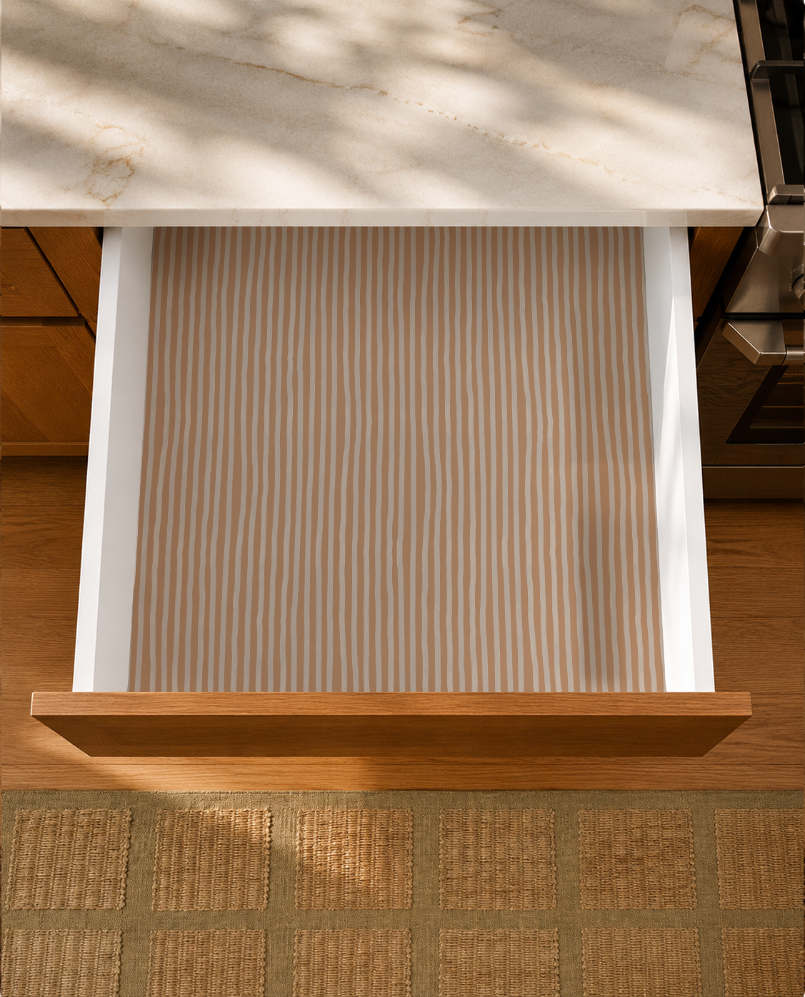 Dolce Stripe Contact Paper, apricot and off-white