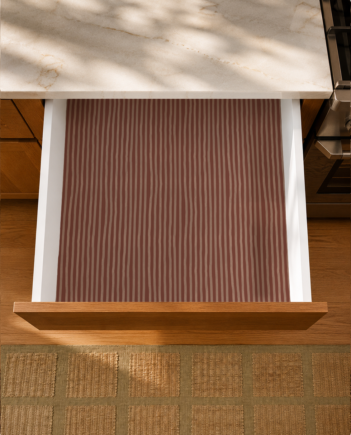 Dolce Stripe Contact Paper, brown and peach