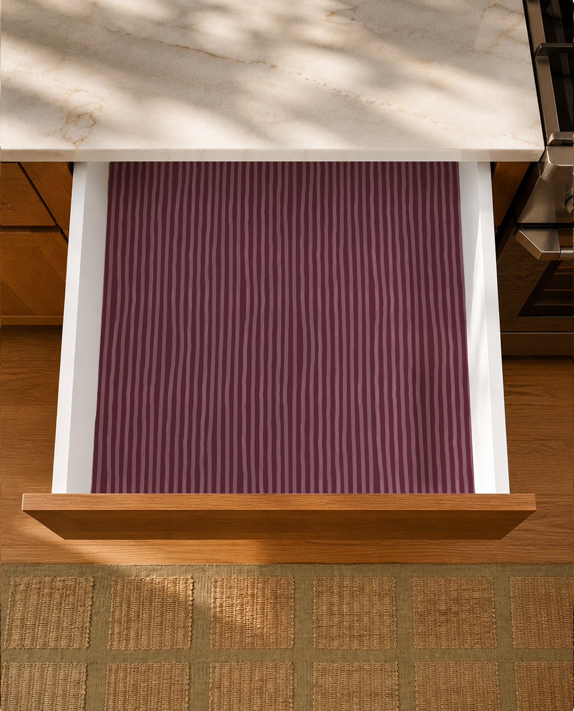 Dolce Stripe Contact Paper, eggplant and mauve