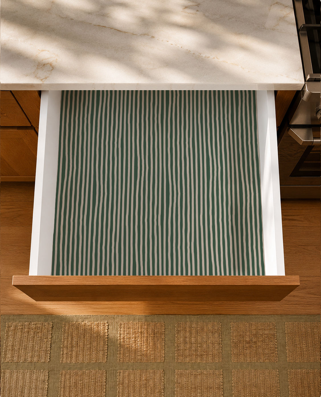 Dolce Stripe Contact Paper, green and beige