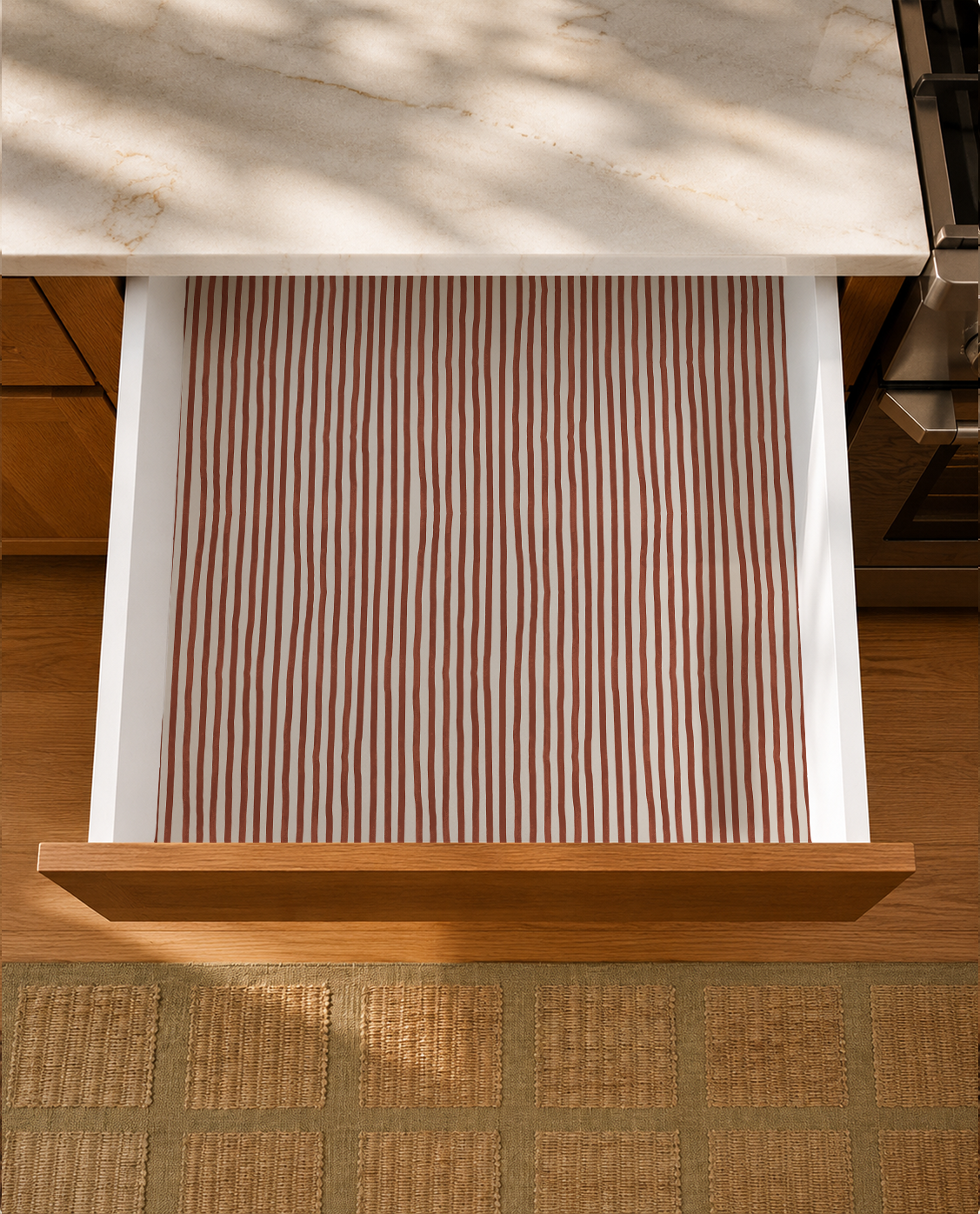 Dolce Stripe Contact Paper, off-white and brick red