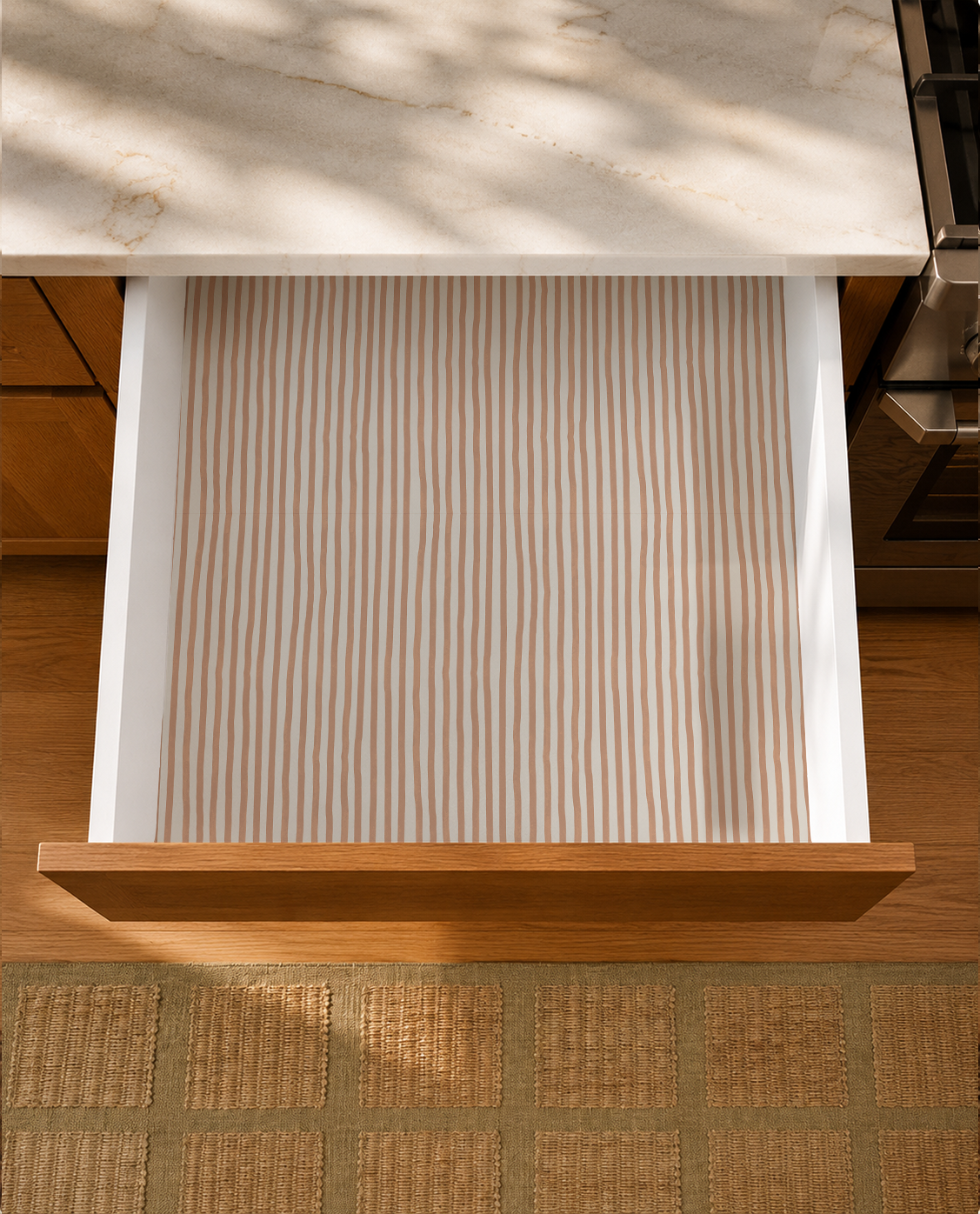 Dolce Stripe Contact Paper, off-white and peach