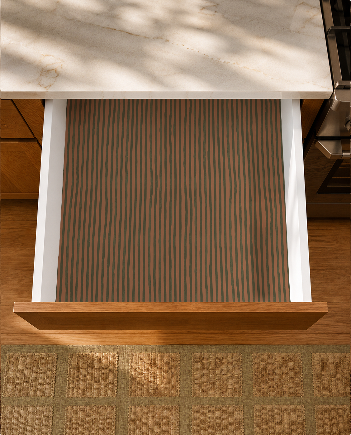 Dolce Stripe Contact Paper, terra cotta and olive