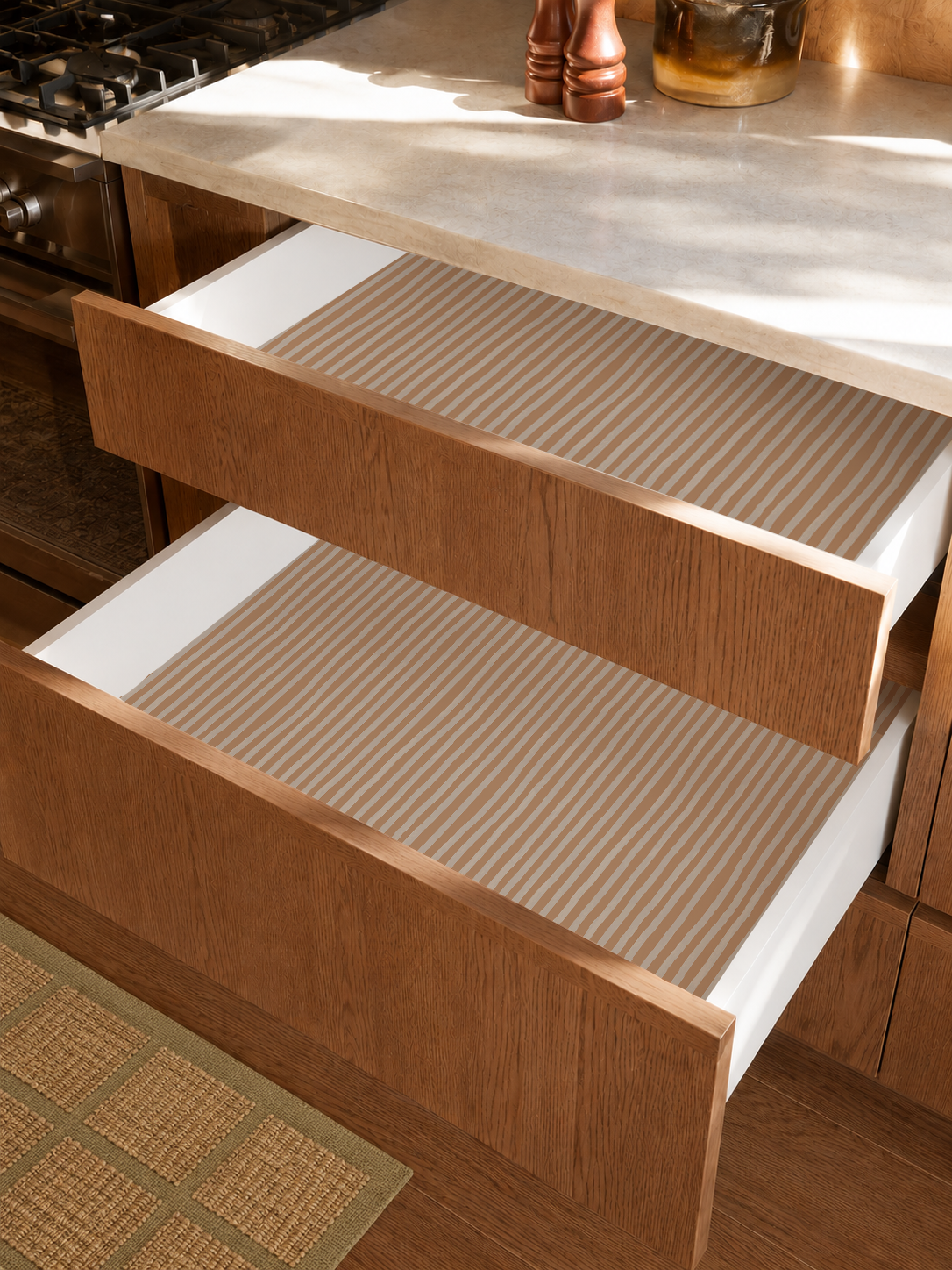 Dolce Stripe Contact Paper, apricot and off-white