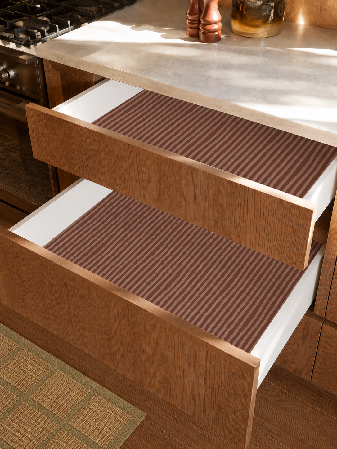 Dolce Stripe Contact Paper, brown and peach