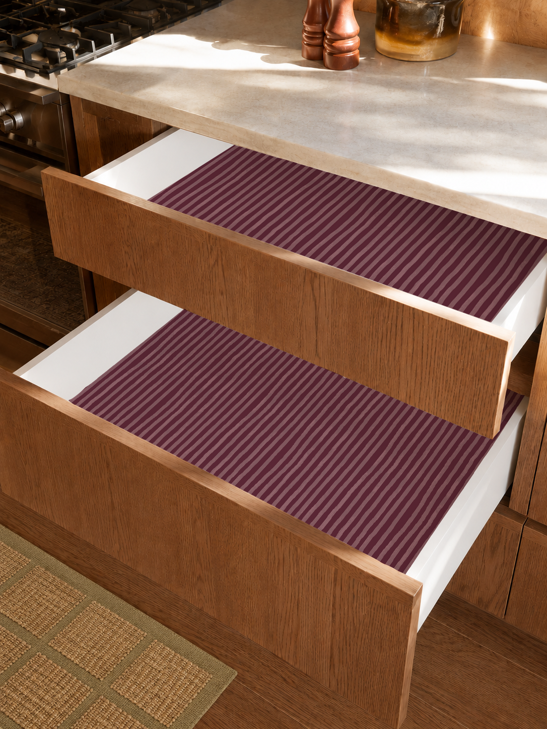 Dolce Stripe Contact Paper, eggplant and mauve