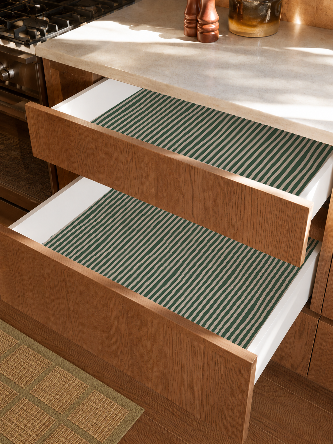 Dolce Stripe Contact Paper, green and beige