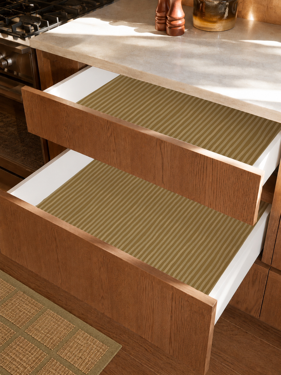 Dolce Stripe Contact Paper, mustard yellow and butter