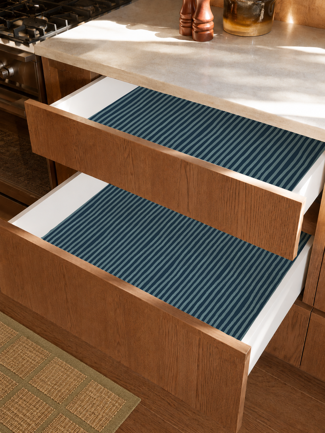 Dolce Stripe Contact Paper, navy and light blue