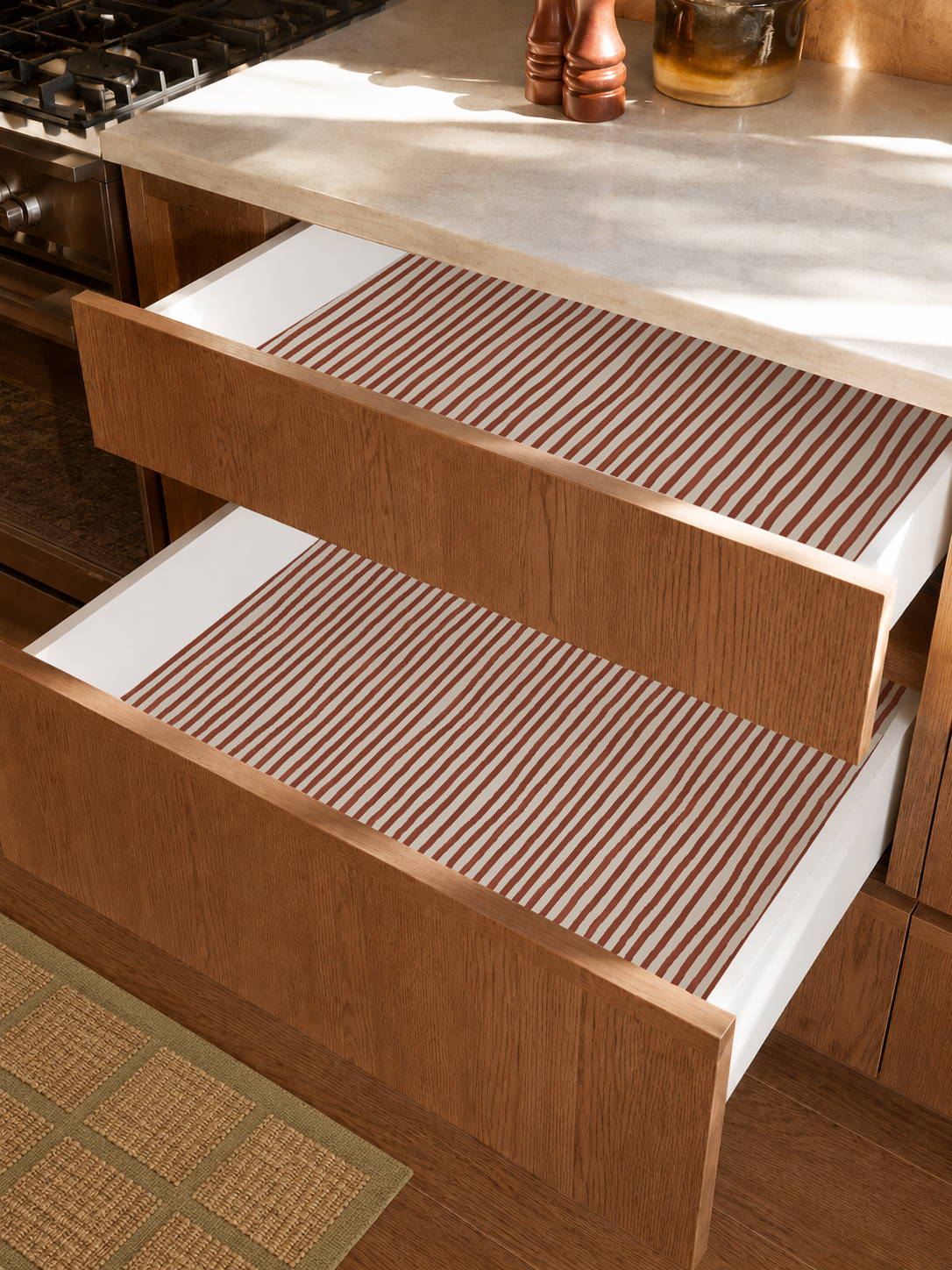 Dolce Stripe Contact Paper, off-white and brick red
