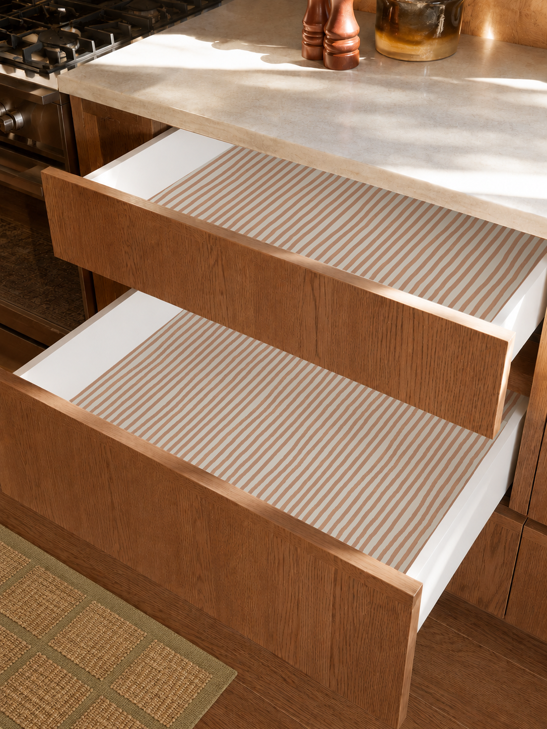 Dolce Stripe Contact Paper, off-white and peach