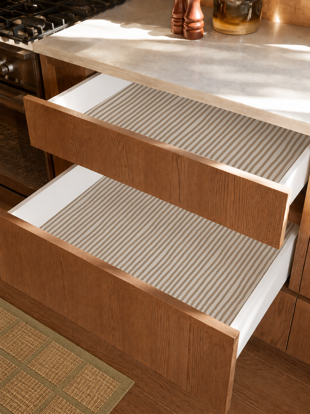 Dolce Stripe Contact Paper, off-white and tan