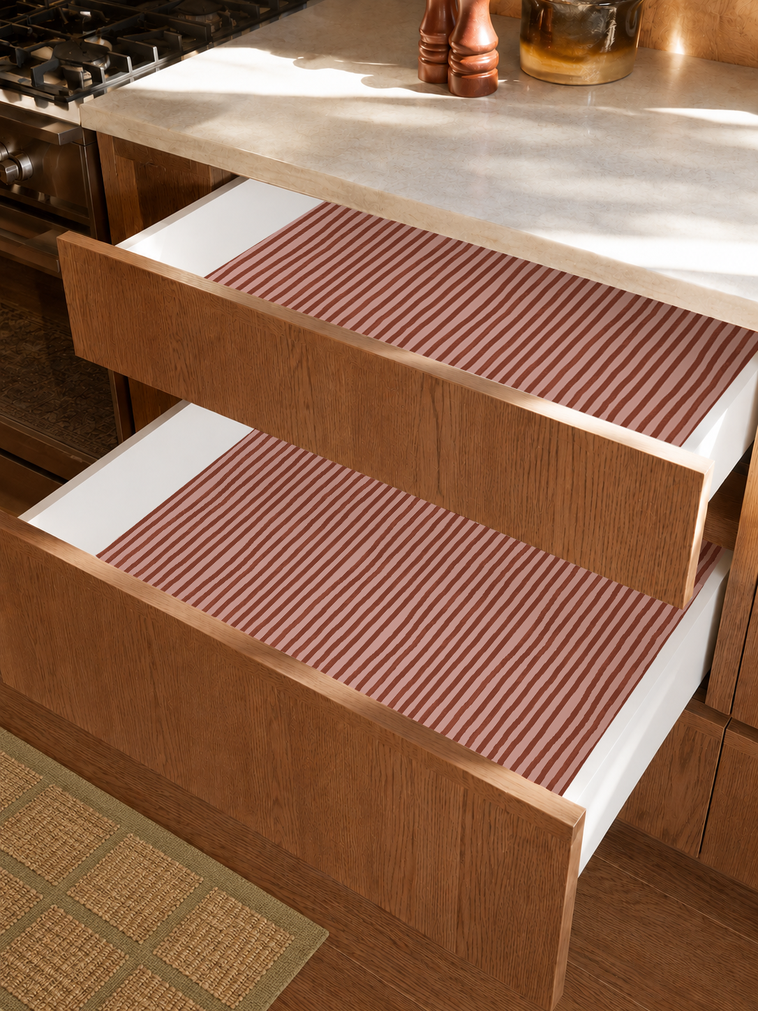 Dolce Stripe Contact Paper, pink and brick red