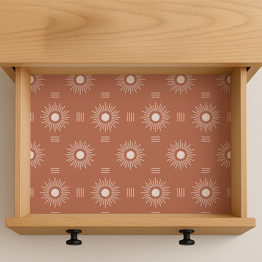 Sun Rays Contact Paper, terra cotta and white