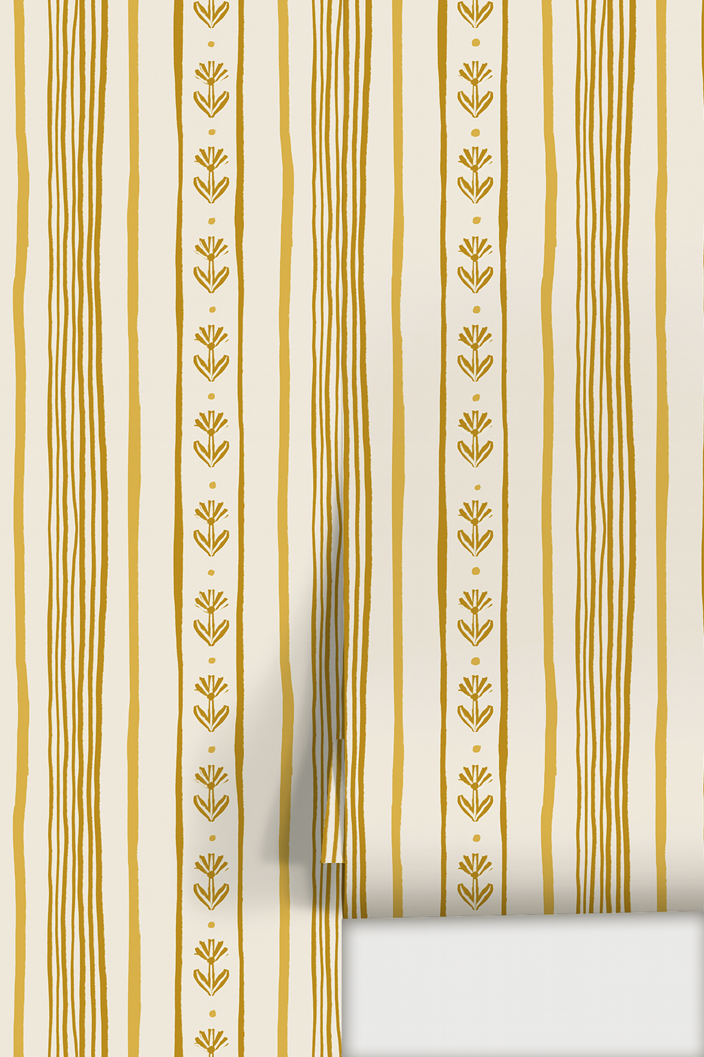 Daisy Chain Stripe Wallpaper, beige and yellow