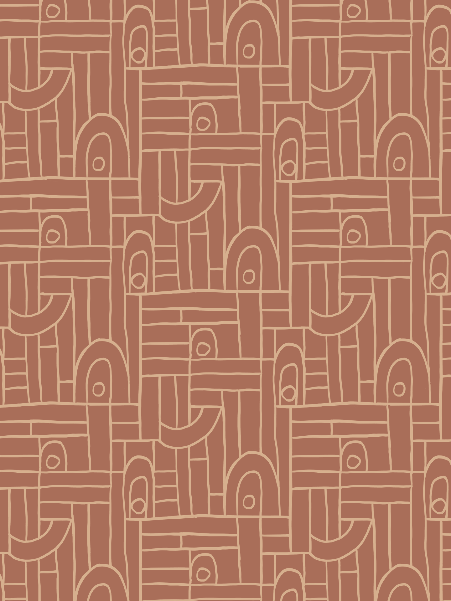 Deco Tile Wallpaper, terra cotta and peach