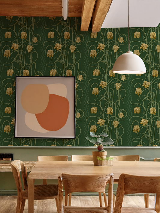 Campanas Wallpaper, dark green and ocher