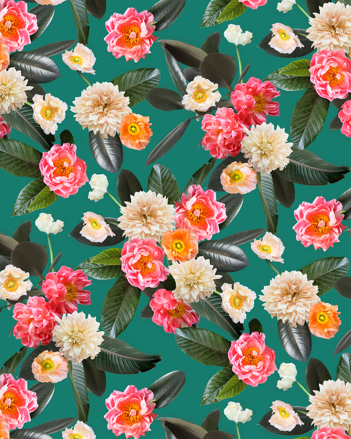 Flower Party Wallpaper, teal