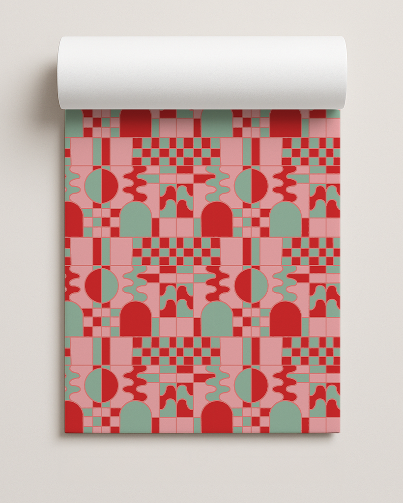 Groovy Glow Holiday Gift Wrap, red, pink and mint