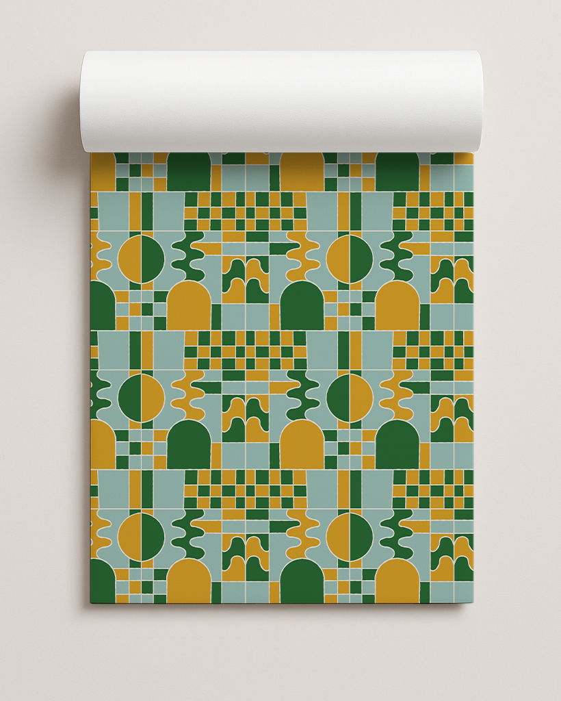 Groovy Glow Holiday Gift Wrap, green, blue and yellow
